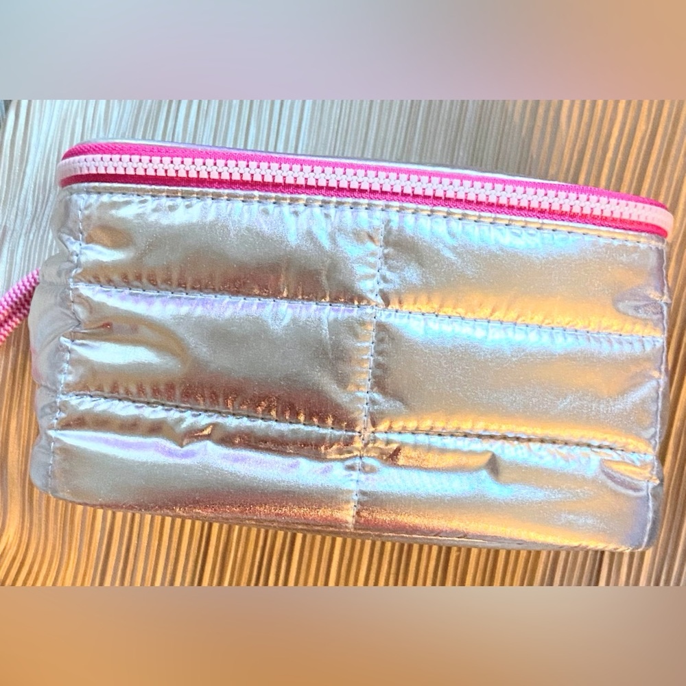 SEPHORA Pack It All Silver Puffy Travel Makeup Mini Vanity Case Pink Accent